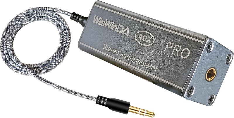 WisWinDa Store 3.5mm Pro Ground Loop Noise Isolator Car Noise Filter Hum Eliminator (No Affect Bass) Aluminum Shell Noise Eliminator for HiFi Stereo Home Theater Car Audio Player Plug&Play (Silver-Gray) - Image 1